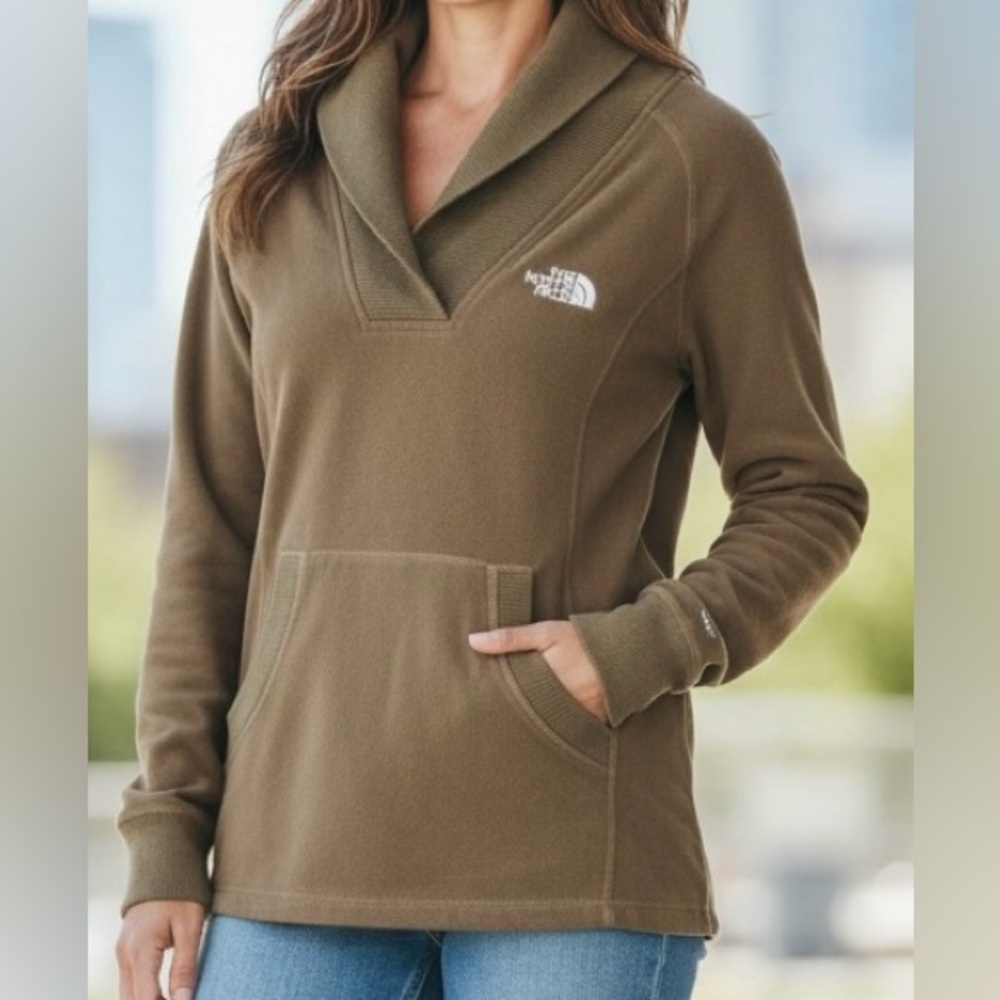 The North Face Lite Brown Fleece Pullover Women’s M Ribbed Trim Collar and Cuffs - Picture 3 of 9